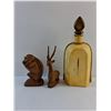 Image 5 : Decorative Ceramic Liquor Decanter and (2) Wooden Decorations