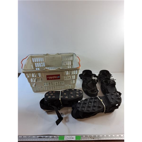 (3) Pairs of Ice Traction Cleats and Shopping Basket