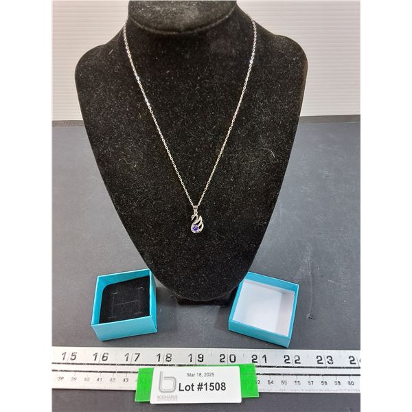 Sterling Silver Swan Pendant Necklace w/Purple Stone