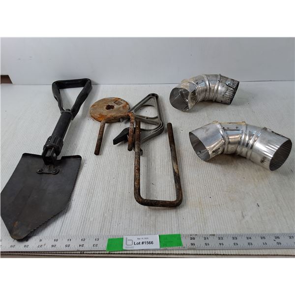 (2) Vent Elbows, Military Shovel, Misc.