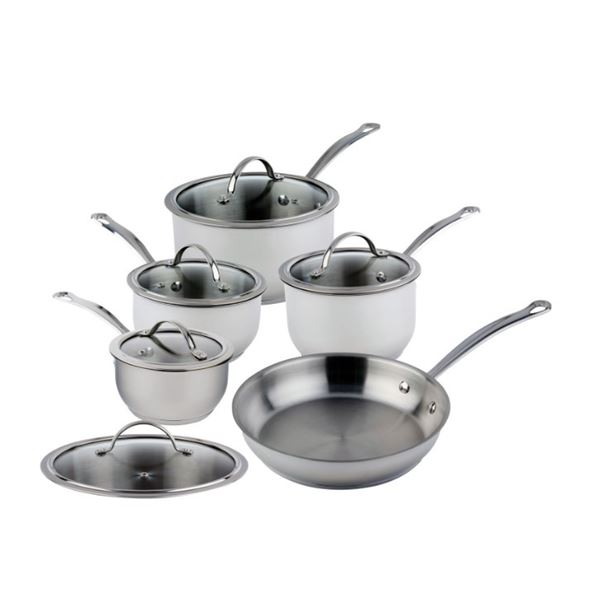 MEYER NOUVELLE 10 PIECE COOKWARE SET - STAINLESS STEEL, RETAIL $599