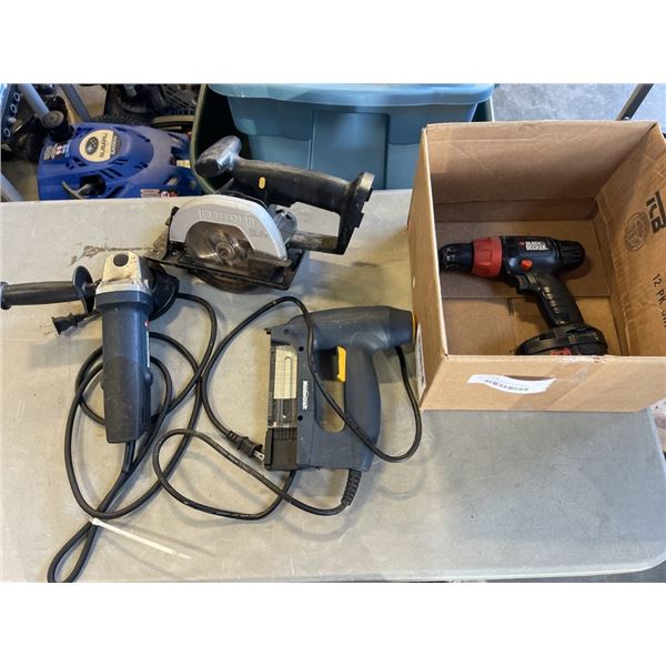 BOX OF ASSORTED POWER TOOLS