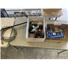 Image 1 : 6 C-CLAMPS WITH BOX OF CASTERS, DRAIN SNAKE AND MORE