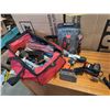 Image 1 : BAG OF ASSORTED TOOLS INCLUDING BLACK AND DECKER 20V CORDLESS DRILL WITH BATTERY AND CHARGER