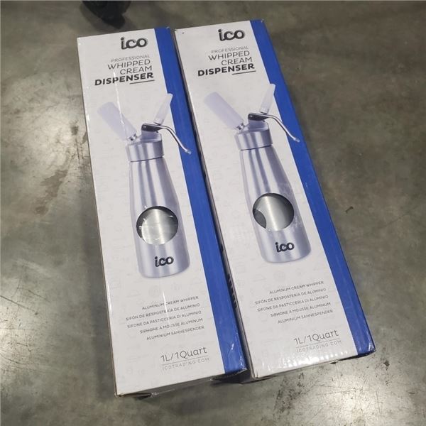 2 NEW ICO PROFESSIONAL WHIPPED CREAM DISPENSERS