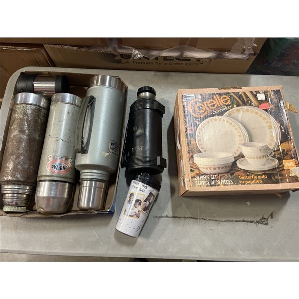 LOT OF THERMOSES AND PLATES