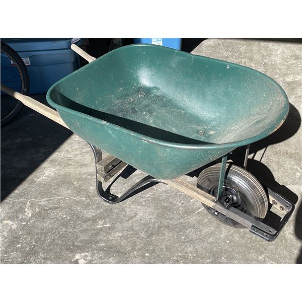 GREEN METAL WHEELBARROW