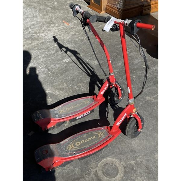 2 RAZOR ELECTRIC SCOOTERS NO CHARGERS FOR PARTS OR REPAIR