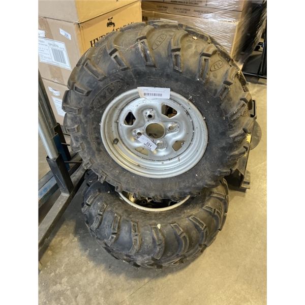 TWO ATV TIRES, MUD LITE, 25 X 10-12, ON RIMS