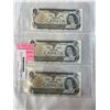 Image 1 : 3 MINT CANADIAN $1 BILLS IN SEQUENCE 838, 839, 840 LAST ISSUE $1 BILL