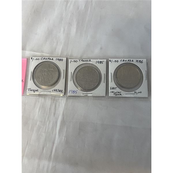 3 CANADIAN DOLLARS 1984, 1985, 1986