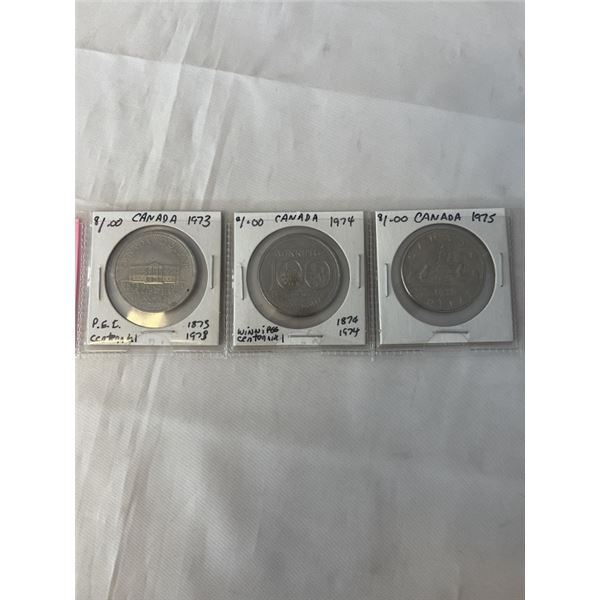 3 CANADIAN DOLLARS 1973, 1974, 1975