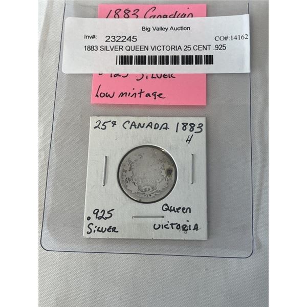 1883 SILVER QUEEN VICTORIA 25 CENT .925 SILVER LOW MINTAGE