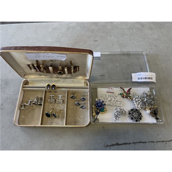 LOT OF CUFF LINKS, BROACHES AND TIE CLIPS
