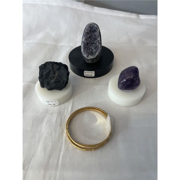 AMETHYST GEODE, AMETHYST TUMBLED STONE, SHUNGHITE STONE AND BANGLES