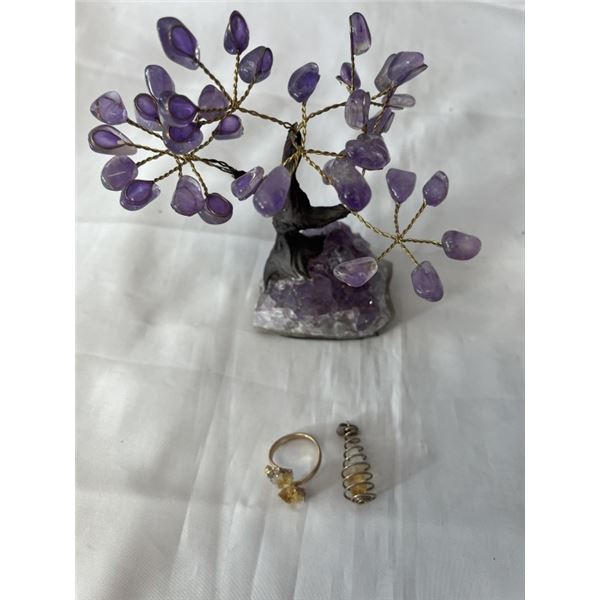 AMETHYST TREE, CITRINE PENDANT AND CITRINE RING