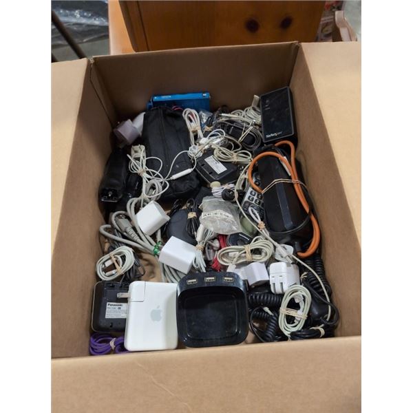 BOX OF APPLE LIGHTNING CORDS, APPLE CHARGER AND MORE