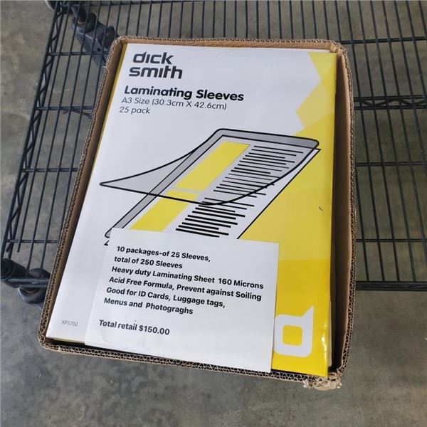 10 PACKS OF 25 DICK SMITH LAMINATING SLEEVES A3 SIZE 250 SLEEVES TOTAL