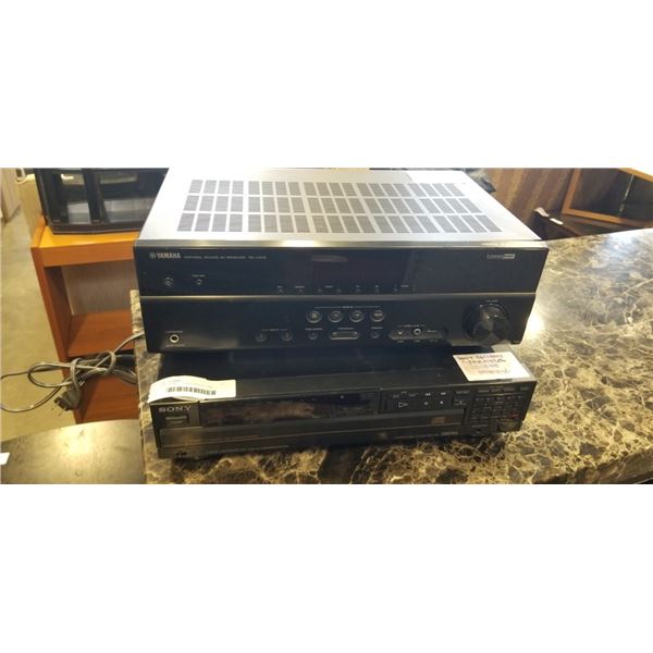 SONY COMPACT DISC PLAYER, AND YAMAHA RECEIVER, MODEL RX-V375 BOTH WORKING