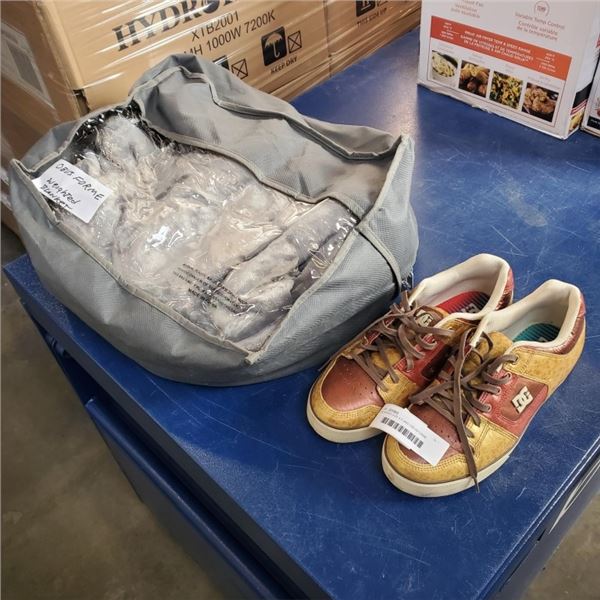 DC SHOES SIZE 9.5 AND OBUSFORME WEIGHTED BLANKET