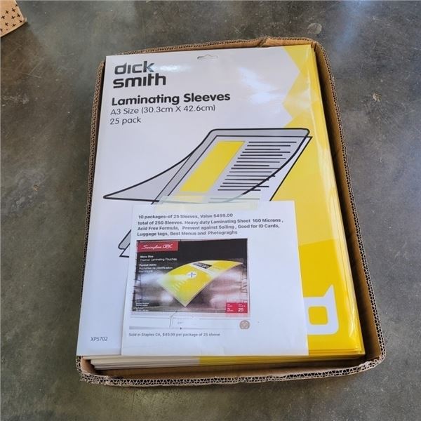 10 PACKS OF 25 DICK SMITH LAMINATING SLEEVES A3 SIZE 250 SLEEVES TOTAL