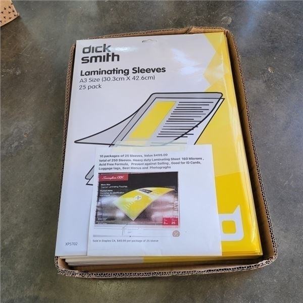 10 PACKS OF 25 DICK SMITH LAMINATING SLEEVES A3 SIZE 250 SLEEVES TOTAL