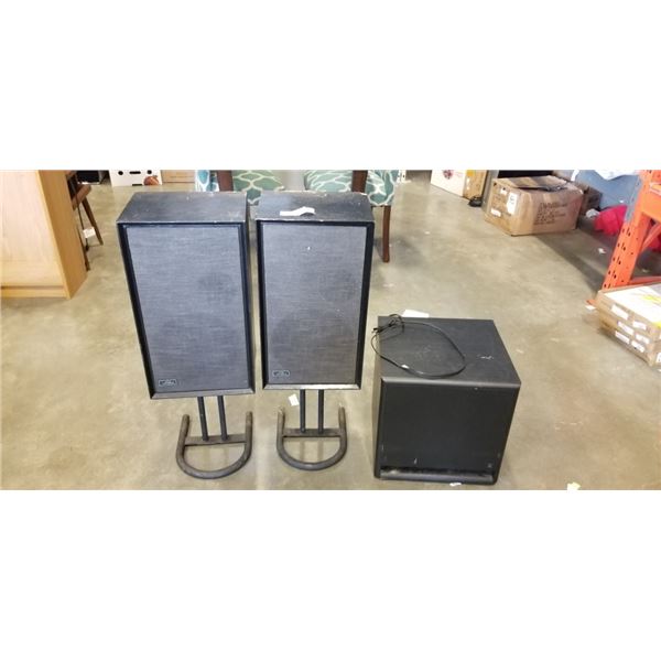 TWO VINTAGE ALTEC LANSING TOWER SPEAKERS AND ACOUSTIC RESEARCH SUB