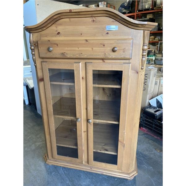 PINE GLASS DOOR STORAGE CABINET