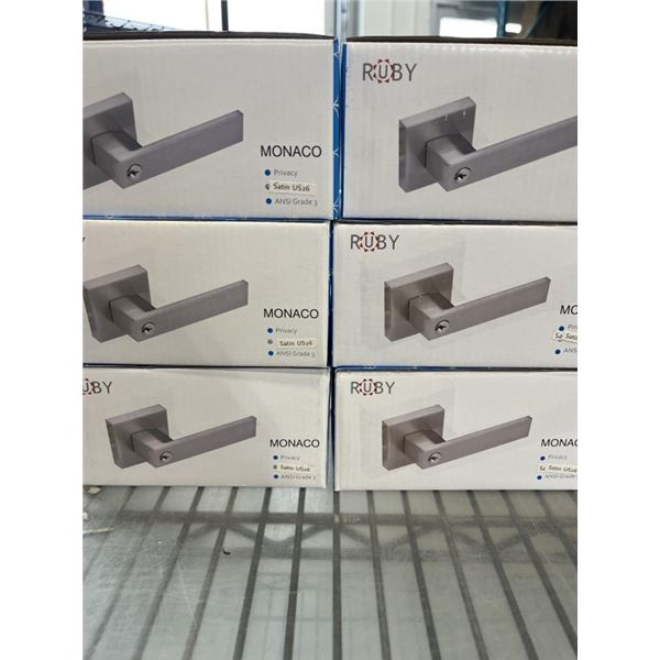 6 NEW MONACO PRIVACY DOOR LOCKS, SATIN FINISH, GRADE 3, SQUARE COVER