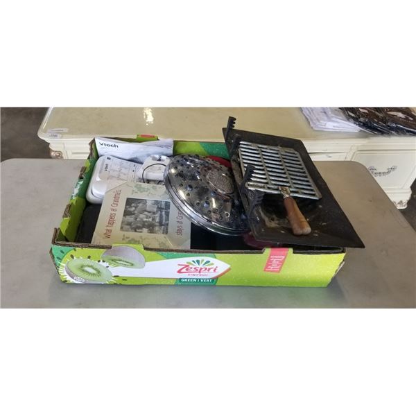 BOX OF SHOWER HEAD, FIREPIT INSERT AND MORE
