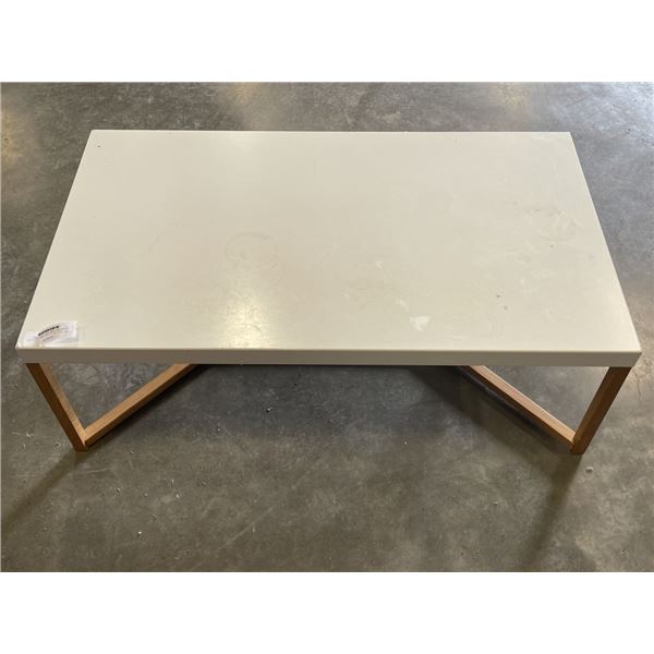 AS NEW MODERN WHITE TOP COFFEE TABLE