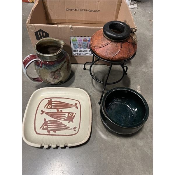 BOX OF VARIOUS SIGNED POTTERY