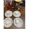 Image 1 : SET OF 4 SPADE CUPS AND SAUCERS WITH MATCHING BREAD AND BUTTER PLATES VINTAGE CRANBERRY GLASS VASE A