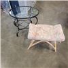 Image 1 : RATTAN BENCH AND OVAL GLASS TOP TABLE