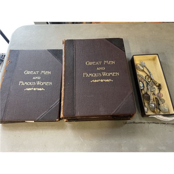 COLLECTER SPOONS AND 6 VOLUMES OF GREAT MEN AND FAMOUS WOMEN
