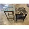 Image 1 : BRASS END TABLE WITH BEVELLED GLASS TOP, AND SQAURE ENDTABLE
