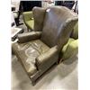 Image 1 : VINTAGE LEATHER WING BACK ARMCHAIR