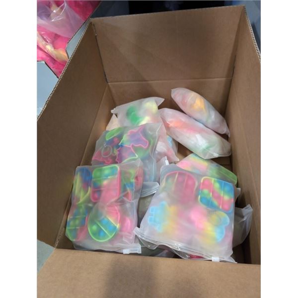 BOX OF NEW FIGITS POPPER KEYCHAINS AND FINGER SLING ANIMALS