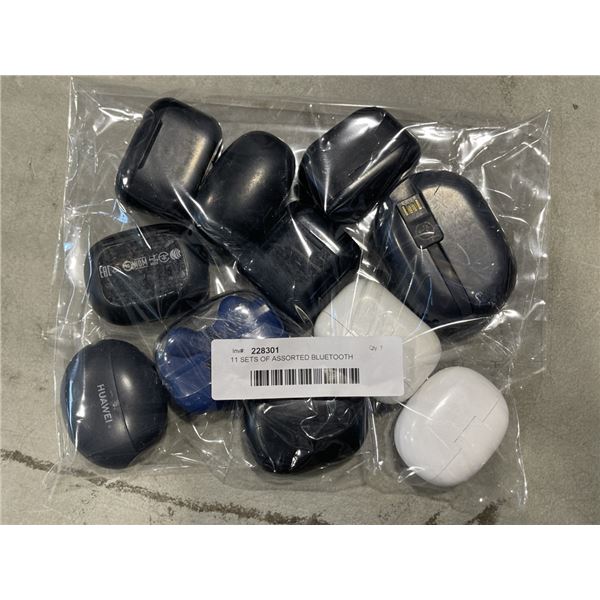 11 SETS OF ASSORTED BLUETOOTH EARBUD SETS