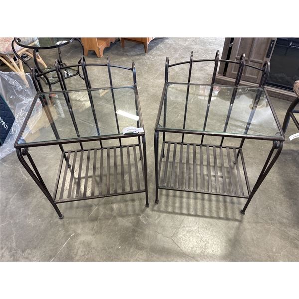 PAIR OF GLASS TOP MODERN SIDE TABLES