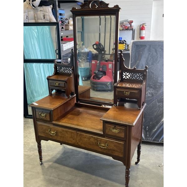 ANTIQUE BURLED FRONT VANITY DRESSER