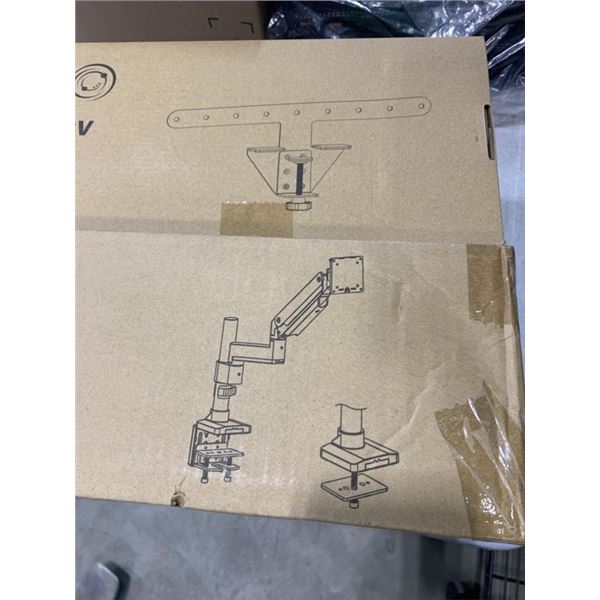 PNEUMATIC ARM SINGLE MONITOR DESK MOUNT AND 4 POWER STRIP/SURGE PROTECTOR VESA MOUNTS