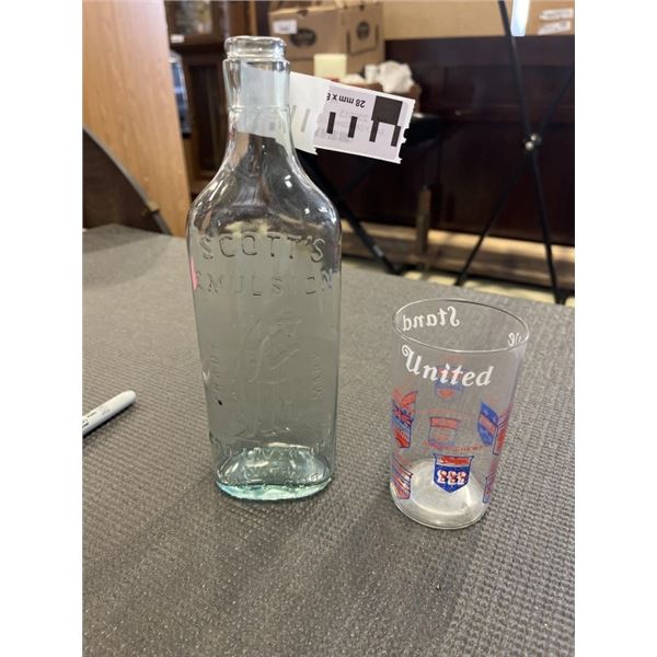 EARLY CANADIAN LOGO GLASS AND LIVER OIL BOTTLE