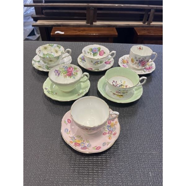 GROUP OF 6 CUPS AND SAUCERS, TUSCAN HAMMERSLEY, FOLEY, ROYAL CROWN DERBY.