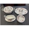Image 1 : LAVENDER ROSE - ONE COVERED REGULAR DISH, 1 GRAVY BOAT AND SAUCER, SALT AND PEPPERS, 8 FRUIT NAPPIES