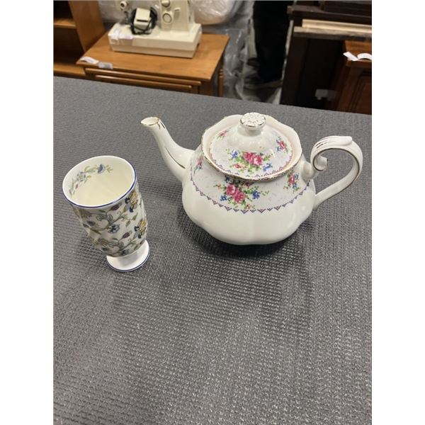 ROYAL ALBERT PETIT POINT TEAPOT AND MINTON VASE