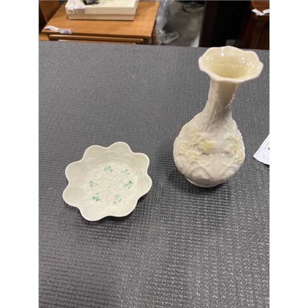 BELEEK VASE AND PIN DISH