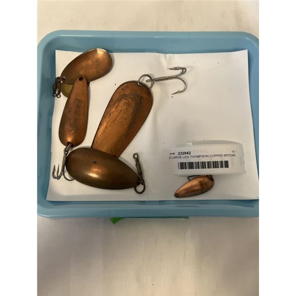 2 LARGE LEN THOMPSON COPPER SPOONS AND OTHERS
