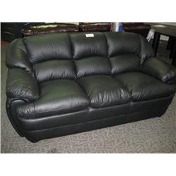 Black Leather  Overstuffed Sofa