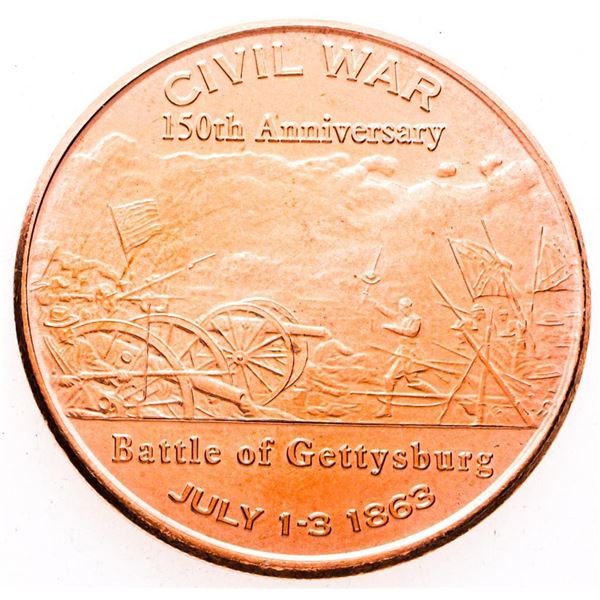 .999 Fine Pure Copper 1 oz. Rond - Battle of Gettysburg